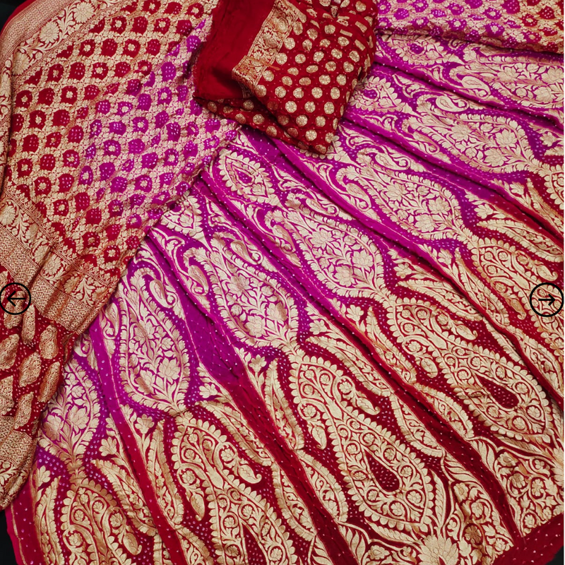 12 Kali Pure Georgette Banarasi Bandhani Lehenga with Zari Blouse & Dupatta