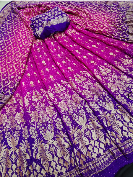 12 Kali pure georgette banarasi heavy neemjari weaving bandhani Lehenga with Duppata and Blouse