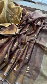 Tissue Linen Banarasi Silk Saree with Pearl & Resham Work