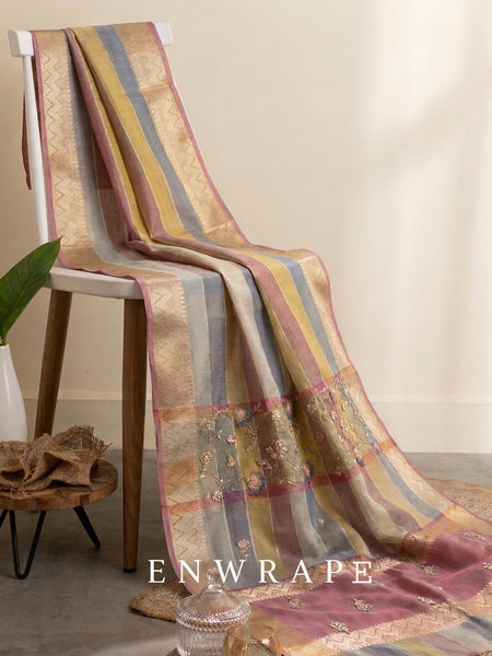 Pastel Radiance Tissue Silk Banarasi Saree With Handcrafted Zardozi & Pearl Detailing