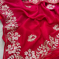 Pure Munga Silk Saree with Gotapatti, Zardozi, Kutdana and Pearl Work