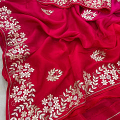 Pure Munga Silk Saree with Gotapatti, Zardozi, Kutdana and Pearl Work