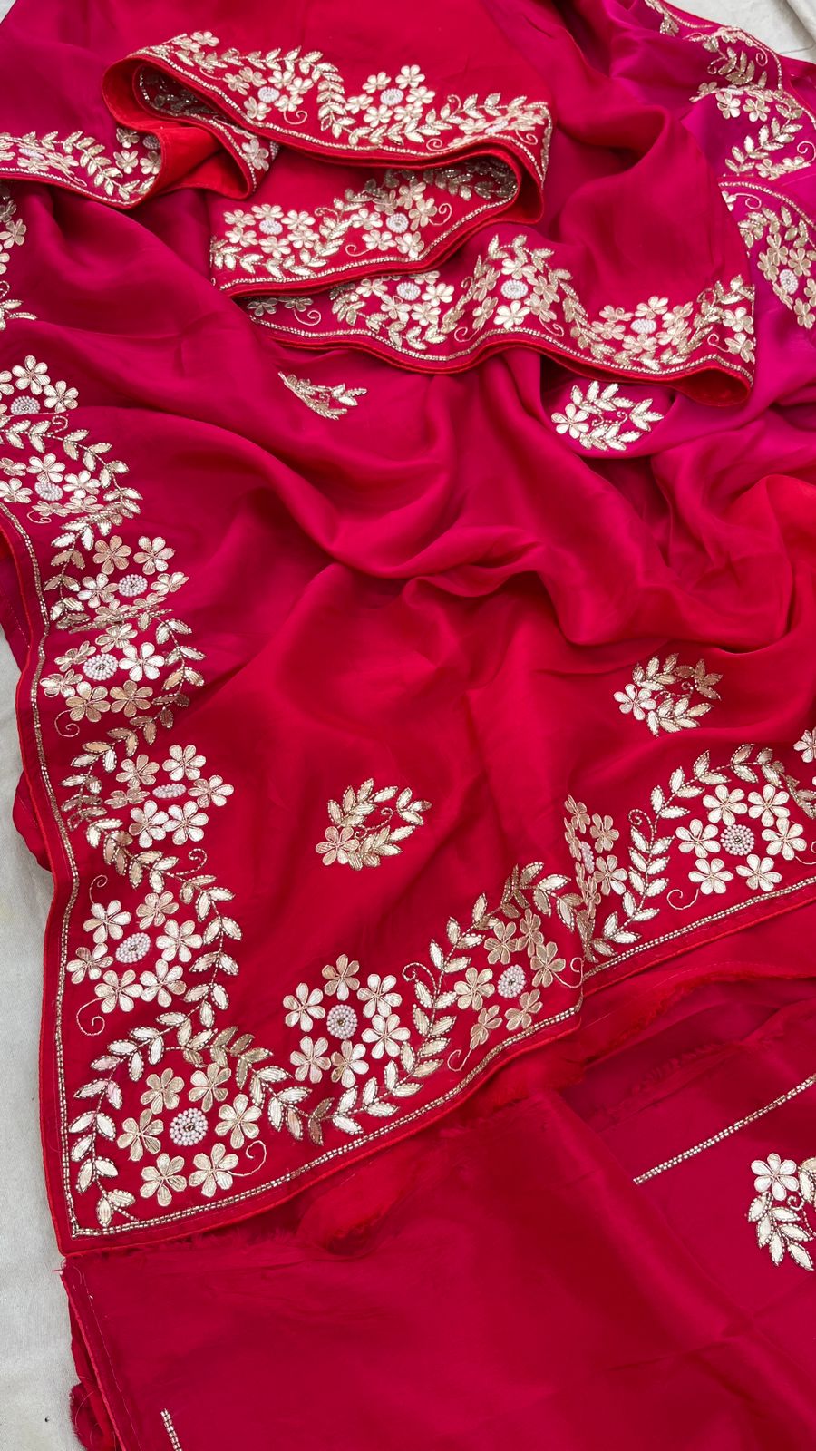 Pure Munga Silk Saree with Gotapatti, Zardozi, Kutdana and Pearl Work