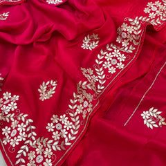 Pure Munga Silk Saree with Gotapatti, Zardozi, Kutdana and Pearl Work