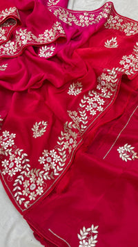 Pure Munga Silk Saree with Gotapatti, Zardozi, Kutdana and Pearl Work