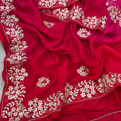 Pure Munga Silk Saree with Gotapatti, Zardozi, Kutdana and Pearl Work