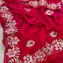 Pure Munga Silk Saree with Gotapatti, Zardozi, Kutdana and Pearl Work