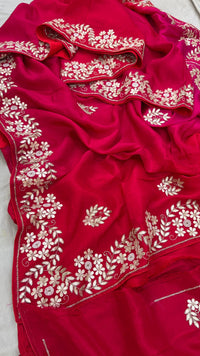 Pure Munga Silk Saree with Gotapatti, Zardozi, Kutdana and Pearl Work