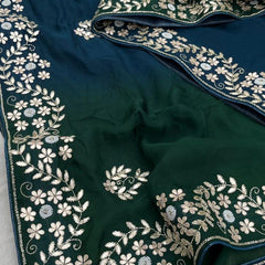 Pure Munga Silk Saree with Gotapatti, Zardozi, Kutdana and Pearl Work