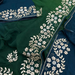 Pure Munga Silk Saree with Gotapatti, Zardozi, Kutdana and Pearl Work