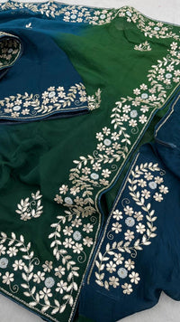 Pure Munga Silk Saree with Gotapatti, Zardozi, Kutdana and Pearl Work