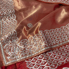Pure Handloom Zari Tissue Silk Saree with Zardozi, Pearl, Sequins & Gotapatti Work
