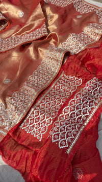 Pure Handloom Zari Tissue Silk Saree with Zardozi, Pearl, Sequins & Gotapatti Work