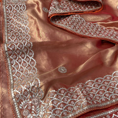 Pure Handloom Zari Tissue Silk Saree with Zardozi, Pearl, Sequins & Gotapatti Work