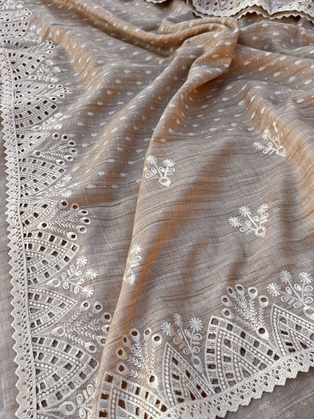 Pure Soft Tussar Silk Saree with Exquisite Parsi Embroidery