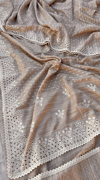 Pure Soft Tussar Silk Saree with Exquisite Parsi Embroidery