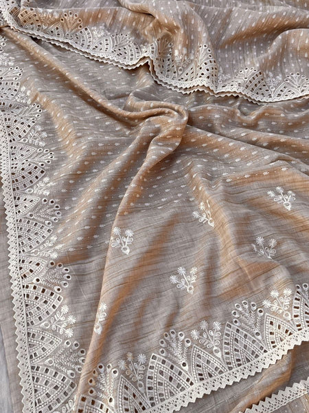 Pure Soft Tussar Silk Saree with Exquisite Parsi Embroidery
