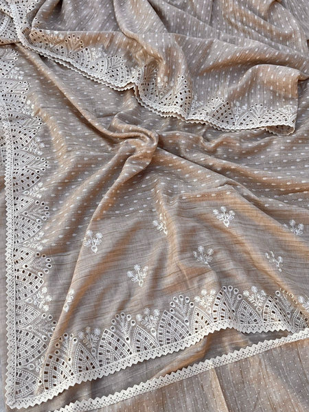 Pure Soft Tussar Silk Saree with Exquisite Parsi Embroidery