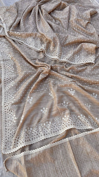 Pure Soft Tussar Silk Saree with Exquisite Parsi Embroidery