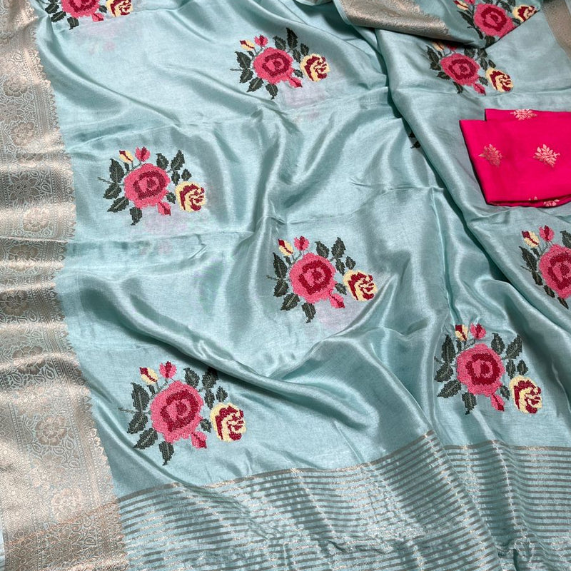 Pure Munga Banarasi Weaving Saree with Multi-Thread Embroidery