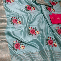 Pure Munga Banarasi Weaving Saree with Multi-Thread Embroidery