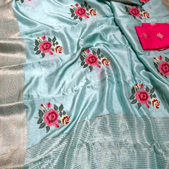 Pure Munga Banarasi Weaving Saree with Multi-Thread Embroidery