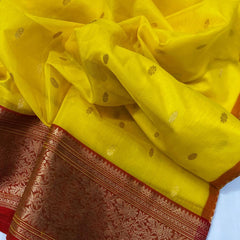 Chanderi Handloom Katan Organza Pure Silk Saree with Ghani Butti and Jakad Nakshi Border