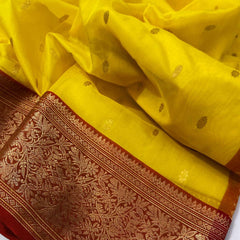 Chanderi Handloom Katan Organza Pure Silk Saree with Ghani Butti and Jakad Nakshi Border