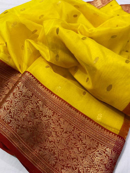 Chanderi Handloom Katan Organza Pure Silk Saree with Ghani Butti and Jakad Nakshi Border