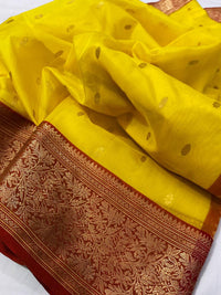 Chanderi Handloom Katan Organza Pure Silk Saree with Ghani Butti and Jakad Nakshi Border