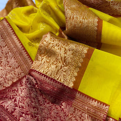 Chanderi Handloom Katan Organza Pure Silk Saree with Ghani Butti and Jakad Nakshi Border