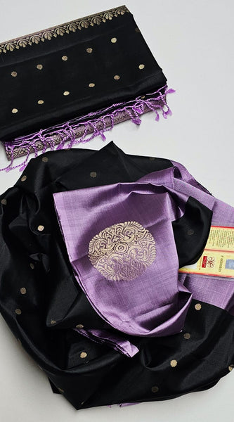 Pure Handloom Double Warp Kanchi Silks with Silver & Gold Zari Work