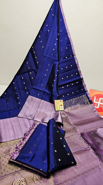 Pure Handloom Double Warp Kanchi Silks with Silver & Gold Zari Work