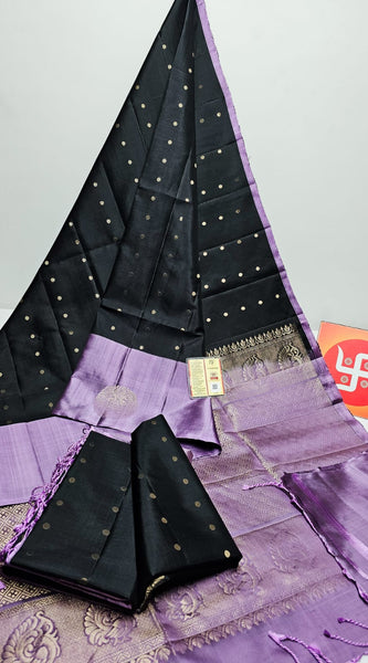 Pure Handloom Double Warp Kanchi Silks with Silver & Gold Zari Work