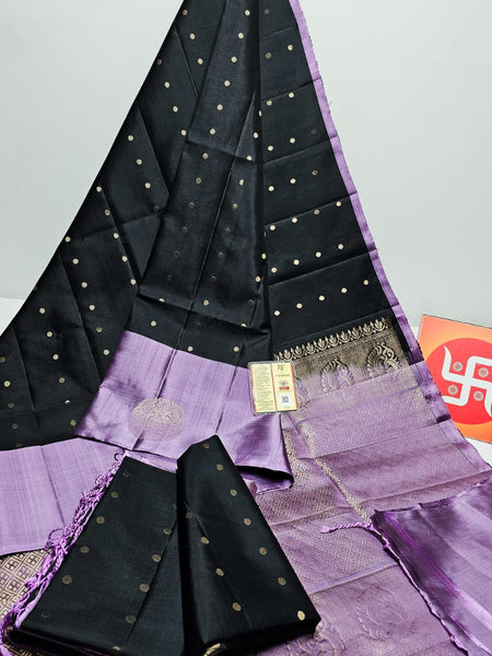 Pure Handloom Double Warp Kanchi Silks with Silver & Gold Zari Work