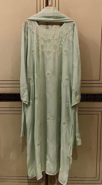 Pure Mulmul Semi-Stitched Kurta Dupatta Set with Jaali Motifs