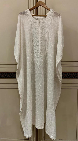 Pure Mulmul Kurta Set with Jaali Motifs for Chic Daywear