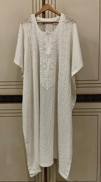Pure Mulmul Kurta Set with Jaali Motifs for Chic Daywear
