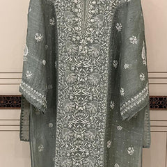 Silk Linen Kurta Set with Pearl & Katdana Work for Celebrations
