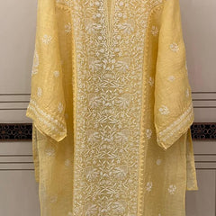 Silk Linen Kurta Set with Pearl & Katdana Work for Celebrations