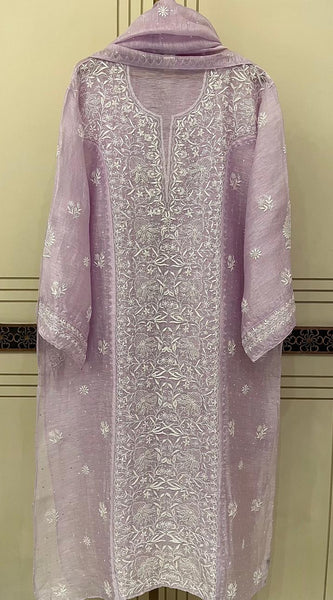 Silk Linen Kurta Set with Pearl & Katdana Work for Celebrations