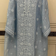 Silk Linen Kurta Set with Pearl & Katdana Work for Celebrations