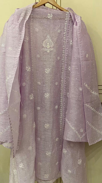 Silk Linen Kurta Set with Pearl & Katdana Work for Celebrations