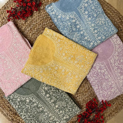 Silk Linen Kurta Set with Pearl & Katdana Work for Celebrations