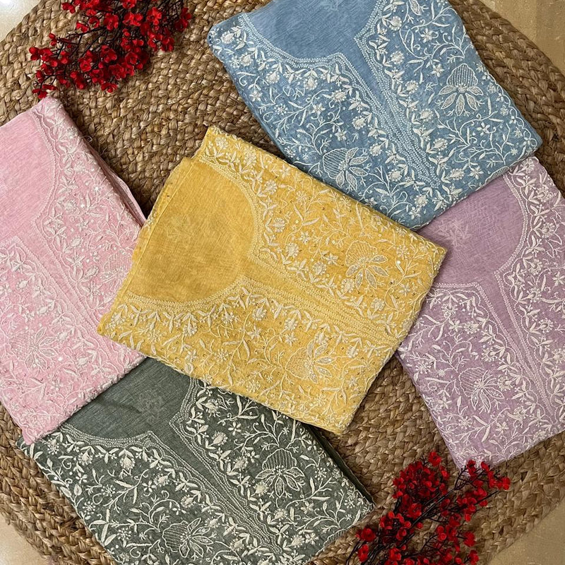 Silk Linen Kurta Set with Pearl & Katdana Work for Celebrations