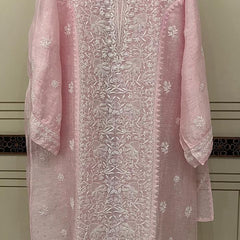 Silk Linen Kurta Set with Pearl & Katdana Work for Celebrations