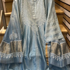Pure Chanderi Silk Semi-Stitched Anarkali Kurta Dupatta Set
