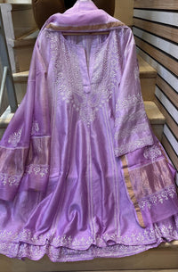Pure Chanderi Silk Semi-Stitched Anarkali Kurta Dupatta Set