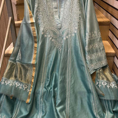 Pure Chanderi Silk Semi-Stitched Anarkali Kurta Dupatta Set