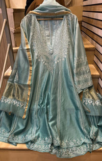 Pure Chanderi Silk Semi-Stitched Anarkali Kurta Dupatta Set